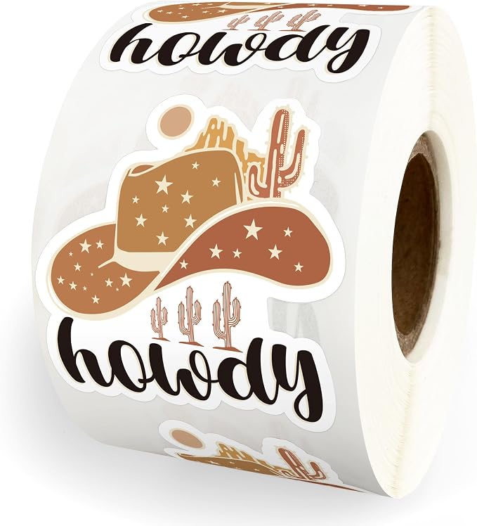 500pcs Cowboy Hat Sticker, Western Party Stuff Stickers Roll, Howdy Wild Life Sticker, Happy Mail Packaging Labels, Thank You Stickers Western Decor