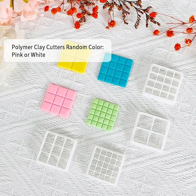 Xaekicr Grid Square Polymer Clay Cutters Set – 4PCS Geometric Clay Cutters for DIY Jewelry Making, Clay Tools for Polymer Clay Molds and Earring Projects