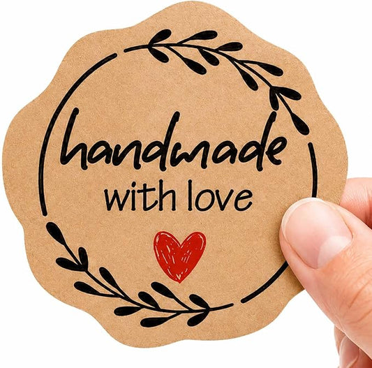 100 Pcs Handmade with Love Stickers, Kraft Paper Bakery Stickers for Bakers & Small Businesses, Packaging Labels for Bread Bags, Treat Bags, Gift Wrapping and Baked Goods 1.7 Inch