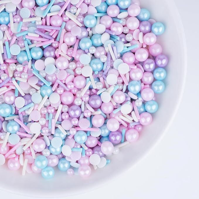 Pastel Sprinkles for Cake Decorating 4.6 Oz Pink Purple Blue and White Pearl Confetti Jimmies Sprinkles Mix for Cupcake Ice Cream Cookies Baking Topping