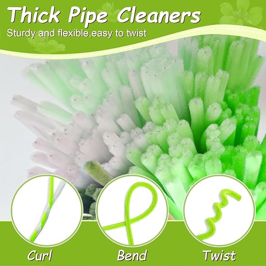 6 Color Green Pipe Cleaners Bulk with Pompoms - 900pcs Craft Kit Fluffy Fuzzy Wire and Pastel Pom Poms Chenille Stems for Arts & Crafts, Flowers School Classroom Christmas Party Supplies
