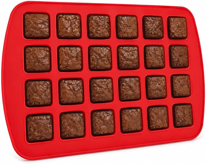 Mrs. Anderson's Baking Silicone Mini Brownie Pan, 24 Cup, European-Grade Silicone Bakeware, For Bite-Sized Brownies And Desserts