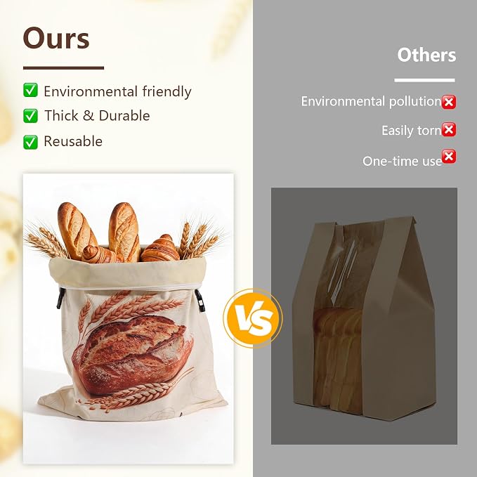 Beeswax Bread Bags for Sourdough, 2 Pack 17x13 Large Linen Bags with Zipper | Breathable Inner Lining, Moisture Lock, Moisture-proof & Fresh, Freezer Safe, Reusable & Washable, Zero Waste Kitchen
