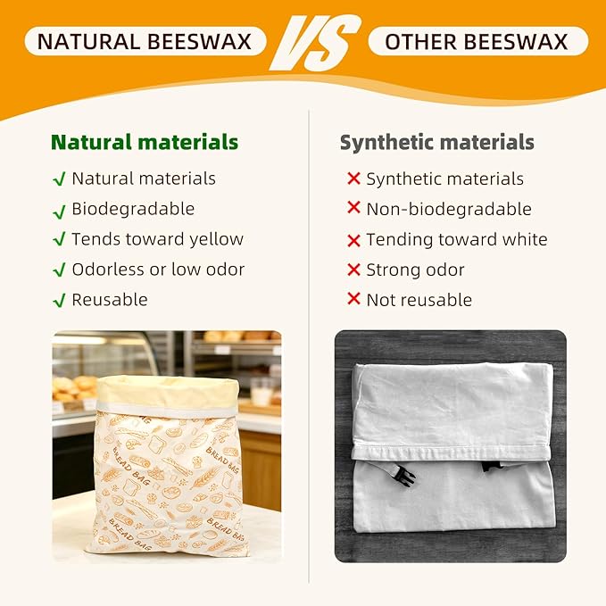 2 Pack Beeswax Bread Bags for Sourdough Homemade Bread, Reusable Organic Cotton Lining with Natural Beeswax, XL Bread Storage Bags, Keep Fresh 13×17 Inches, Sourdough Bread Bags Homesteading Essential