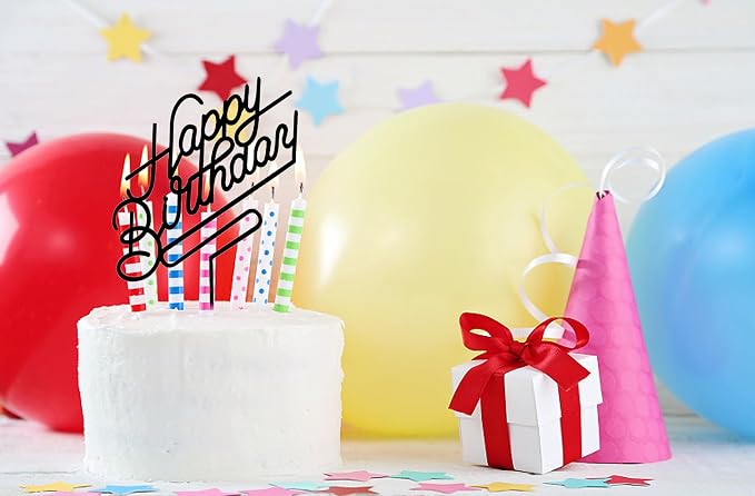 Happy Birthday Cake Topper,Acrylic cake Toppers,Birthday Party Decoration Supplie (Black)