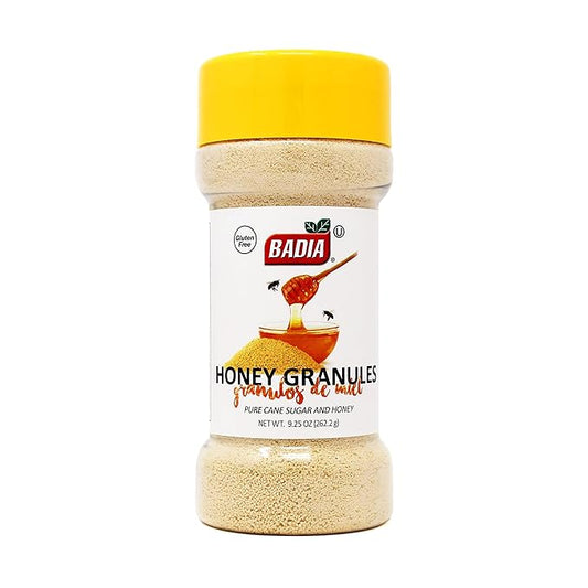 Badia Honey Granules, 9.25 oz – Natural Honey & Cane Sugar Sweetener for Baking, Coffee, Tea & Everyday Recipes - Kosher, Gluten Free, MSG Free