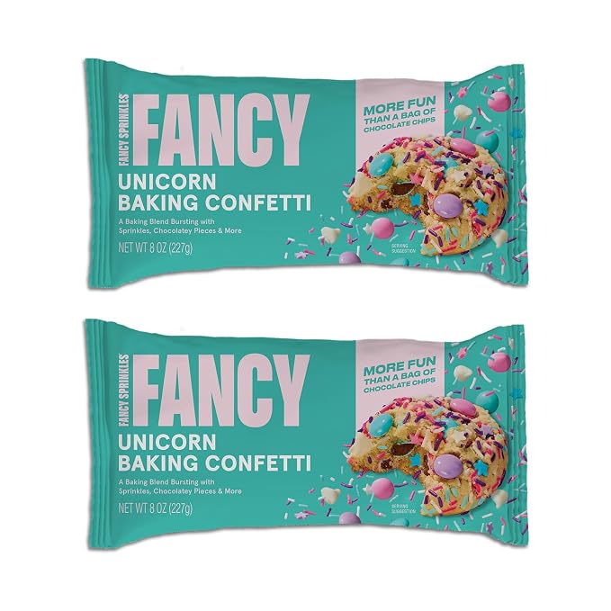 Fancy Sprinkles Unicorn Baking Confetti | Crunchy Jimmies, Chocolate Gems, Candy-Coated Morsels & Star Confetti | Cookie Mix-In & Cake Batter | Girls Birthday & Unicorn Party | 8 oz (2 Pack)