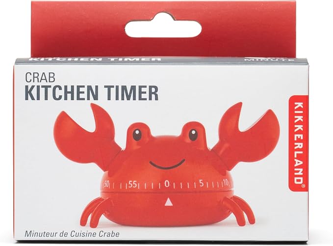 Kikkerland Crab Kitchen Timer – Wind-Up Countdown Timer for Cooking, Baking, & Home Decor