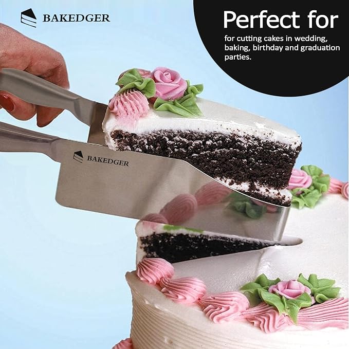 Cake knife slicer and cutter server stainless steel serving knife for Birthday party Wedding and all the Events Pie slicer Pastries Divider Desserts Lever, Patent Pending