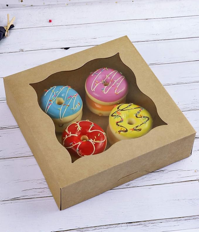 CHERRY 15-Pack 10"x10"x3"Brown Bakery Boxes with PVC Window for Pie and Cookies Boxes Large Natural Kraft Paper Box 10x10x3inch (Brown, 15)