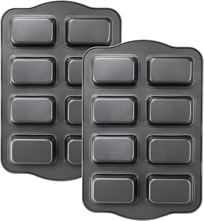Lawei 2 Pack 8 Cavity Mini Loaf Pan, Non-Stick Small Bread Loaf Pans, Rectangle Carbon Steel Baking Loaf Pans for Corn Bread, Little Banana Breads, Cheesecake, Mini Brownie Pan