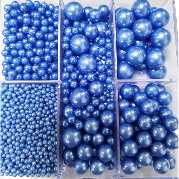 Edible Blue Pearl Sprinkles for Cake Decorating, Mixing 4 Sizes Blue Sugar Cupcake, Ice Cream, Donuts, Macaron Toppings Supplies 90g/ 3.17oz