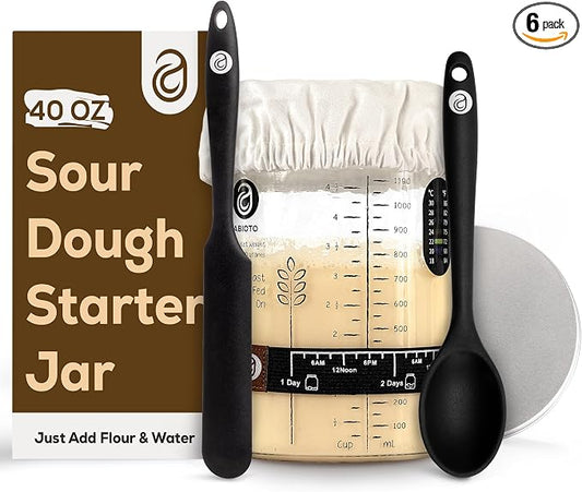 Sourdough Starter Kit with 40 oz Glass Jar – Extra Thermometer Strips and Breathable Covers Included in Sourdough Starter Jar Kit – A Perfect Sourdough Bread Starter Kit for Beginners to Expert