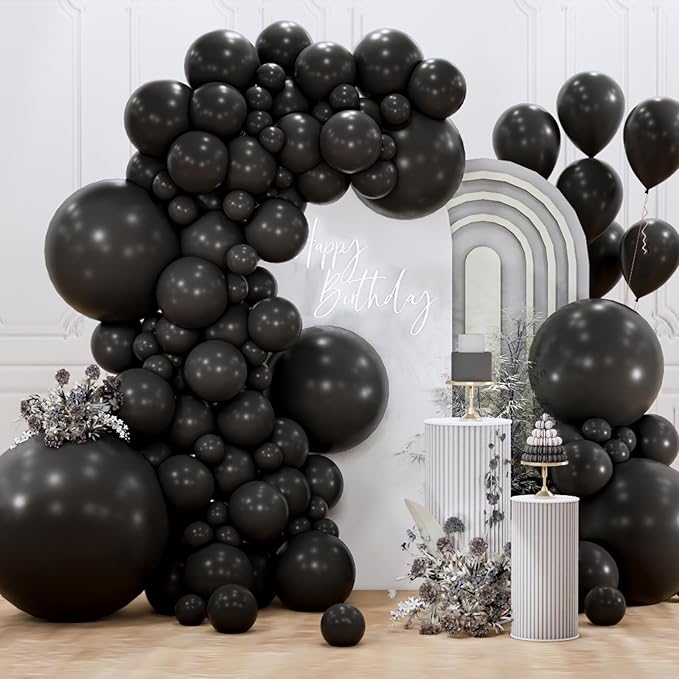 PartyWoo Black Balloons 127 pcs Different Sizes Pack of 36 18 12 10 5 Inch Matte Black Latex Balloon Arch Kit Garland for Graduation Halloween New Year Engagement Birthday Party Decorations Black-Y18