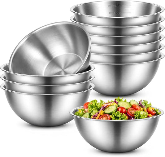 MySHUCE12Pcs Stainless Steel Mixing Bowls with Graduations for Kitchen Home | Metal Serving Salad Bowls Reusable Baking Food Storage Containers for Baking Cooking Salads Soups Fruits Cereal Noodles