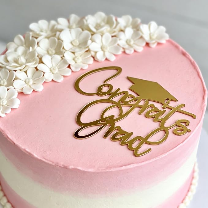 Acrylic Congrats Grad Cake Topper with Tassel Grad Cap-Congratulations 2026 Graduation Cake Decor-2026 High School/College/Senior Graduation Party Decorations Supplies (gold)