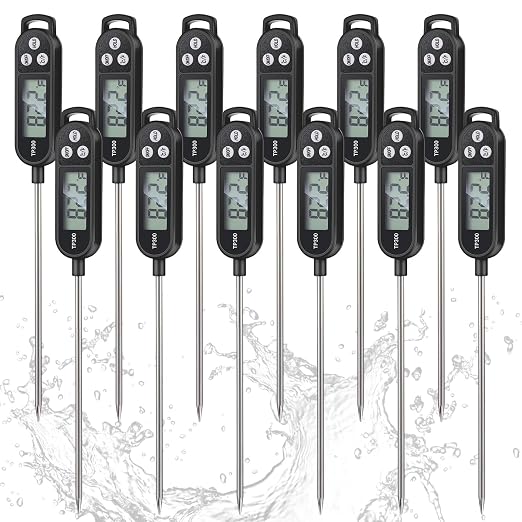 Copkim Instant Read Meat Thermometer with Long Probe 9.65 Inch Kitchen Cooking Food Candy Waterproof Digital Thermometer for BBQ Water Milk Yogurt Liquid(Black,12 Pcs)