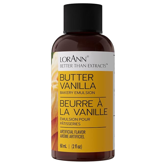 LorAnn Oils Butter Vanilla Bakery Emulsion: True Essence, Ideal for Boosting Fruit Tones in Cakes, Cookies & Desserts, Gluten-Free, Keto-Friendly, Extract Substitute Essential for Your Kitchen, 2 Oz