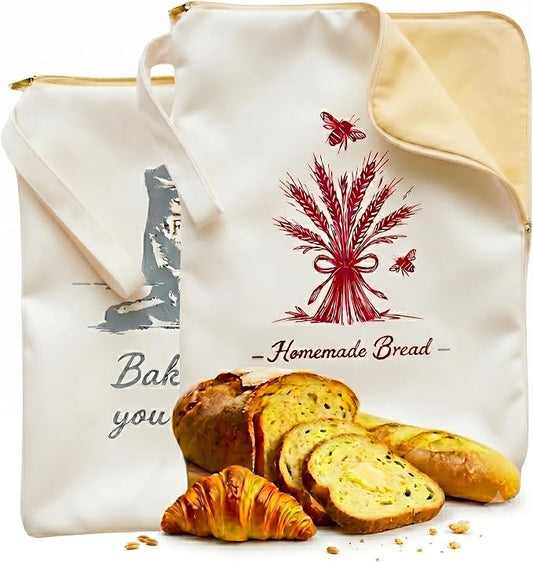 2 Pack XL Beeswax Bread Bags with Wide Zipper – Reusable Organic Linen Cotton for Sourdough, Keeps Fresh Longer
