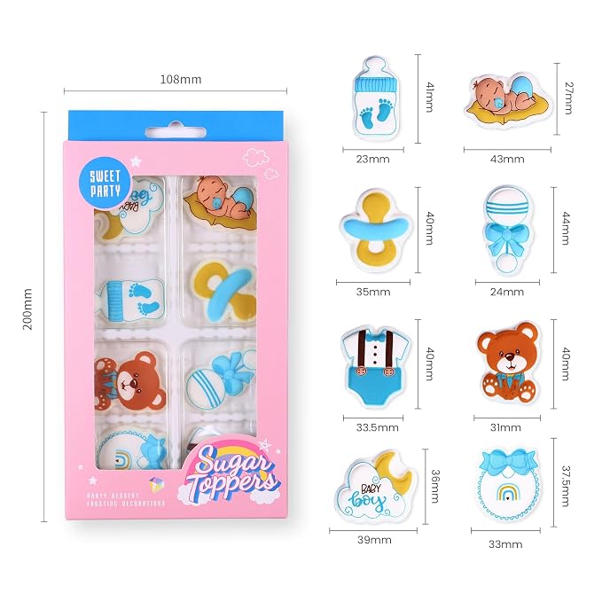Icing Decorations Edible Icing Decoration Baby Boy Cake Decoration Baby Shower Gender Reveal Royal Icing Decorations for Cakes for baby Party (8 Count)