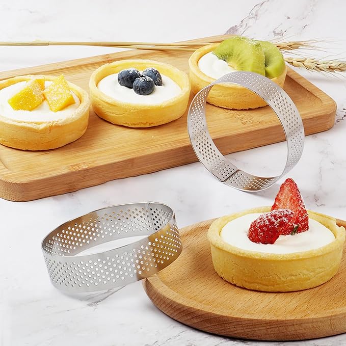16 Pieces 2 Inch 304 Stainless Steel Tart Ring | Perforated 304 stainless steel rings for even baking,ideal for mini tarts, mousse cakes, quiche, pastries, and desserts