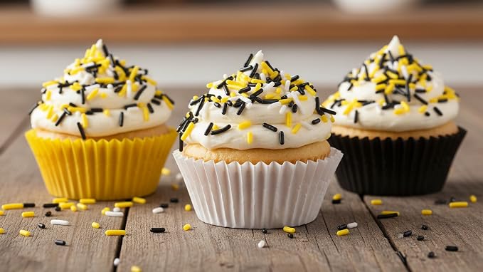 NCS Black, Yellow & White Jimmies Edible Sprinkles – Cupcake, Cake & Cookie Decorations, 7 oz