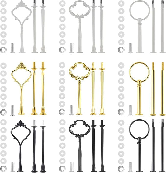 9 Set Cake Tiered Tray Hardware Kit Fittings - 3 Tier Cake Stand Hardware Holder for Christmas, Parties, Dessert Cupcake Trays - Gold, Black, White