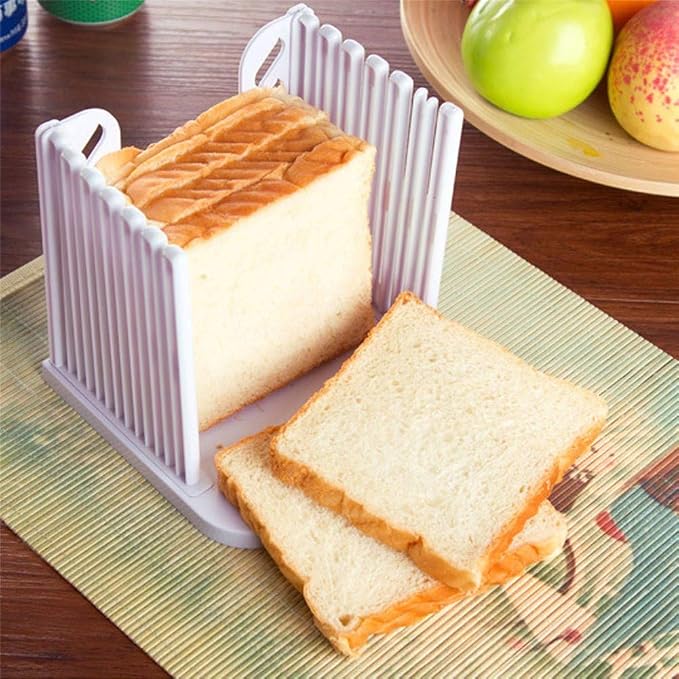 ORIONE Adjustable Toast Slicer/Cutting Guide for Homemade Bread, Plastic Bread Slicer Loaf for Slicing Bread Foldable Kitchen Baking Tools (White)