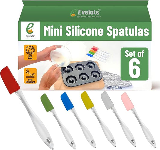 Evelots Set of 6 Mini Silicone Spatulas for Kitchen Cooking & Baking, Small Silicone Cooking Utensils, Heat Resistant BPA Free - Up To 446 Degrees
