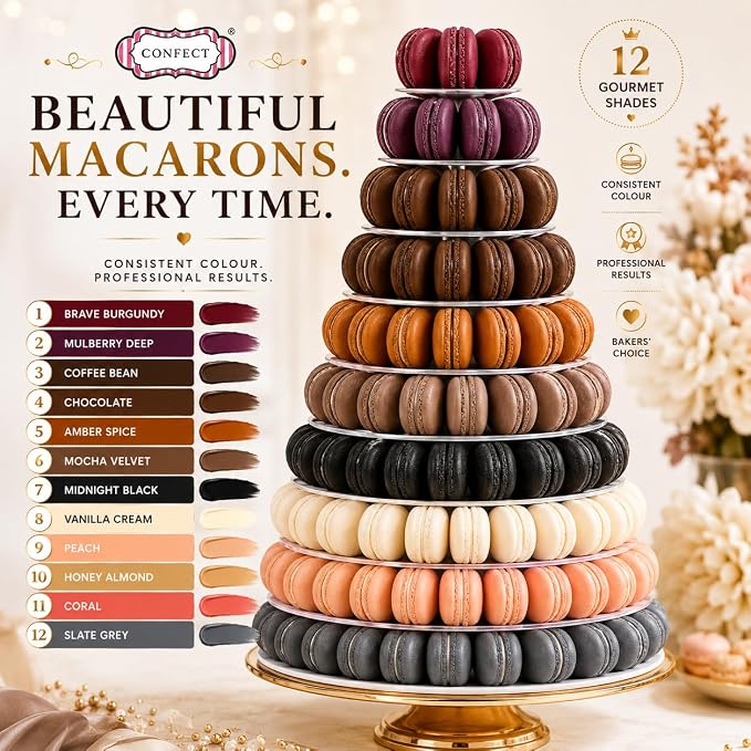Confect Browns & Depth Gel Food Coloring Set – 12 Highly Pigmented Colors for Buttercream, Cakes, Cookies, Macarons & Baking – 10mL Bottles
