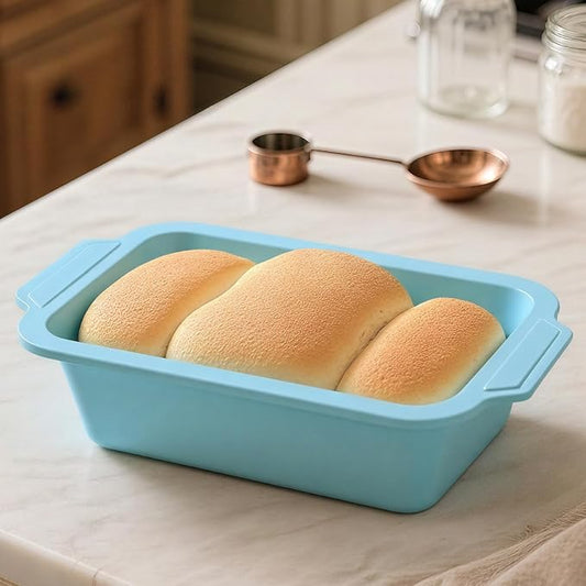 1 pc Silicone Bread Loaf Pans for Homemade Bread with Metal Frame, 9.5 x 5 Inch Non Stick Silicon Banana Loaf Pan for Oven, Silicone Baking Mold for Brownies,Sandwiches (Mint Green)