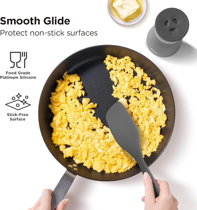 Kitchen Mama WaltzGrip Platinum Silicone Scraping Spatula, Metal Gray | Heat Resistant, Seamless, Non Stick, Flexible Bowl Scraper, Ideal for Mixing, Baking, Stirring