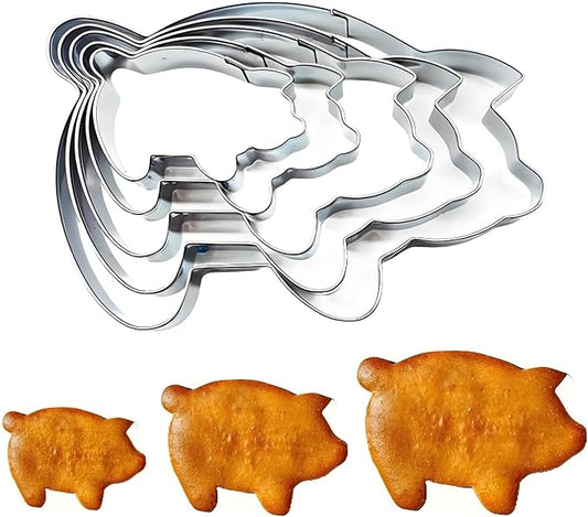 Pig Cookie Cutter Set Large - Stainless Steel - 5 Inch, 4 Inch, 3 Inch, 2 Inch - Cute Piggy Farm Animal Cookie Cutters Shapes Molds for Kids