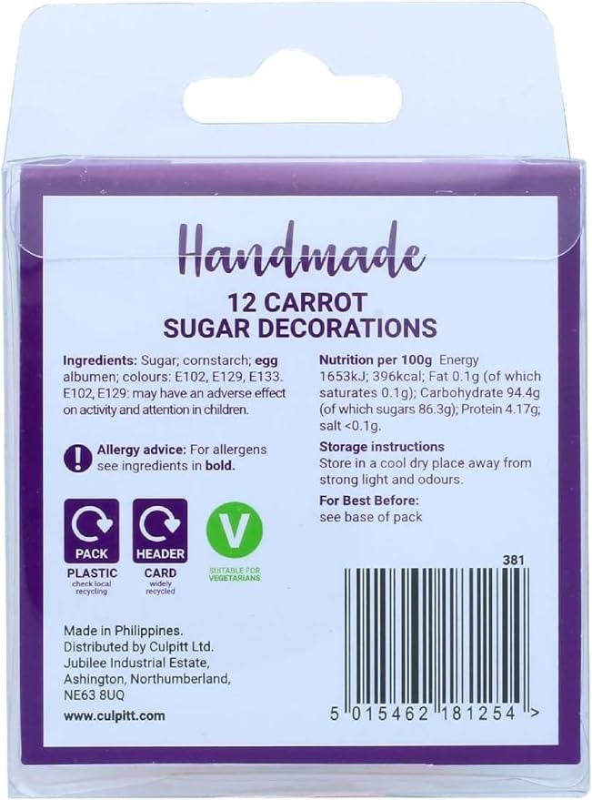 Culpitt 381 Carrot Sugar Pipings 12 Pack, 2.5 Centimetre, Orange