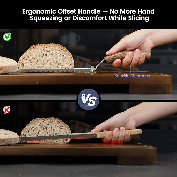 SYOKAMI Left-Handed Bread Knife for Homemade Bread, World's 1st Real Bow-Design Sourdough Bread Slicer, Razor-Sharp Cutter for Crusty Sourdough & Baguette, 4 Thickness Scale Marks, Ideal for Gift