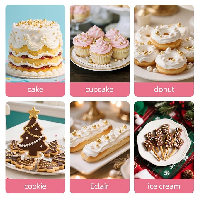 Edible Pearl Sprinkles,130g,White Gold Candy Mixing Size,Baking Pearls Sprinkle Edible Cake Decorations Cupcake Toppers,Cookie Decorating Celebrations Wedding Birthday Party Supplies