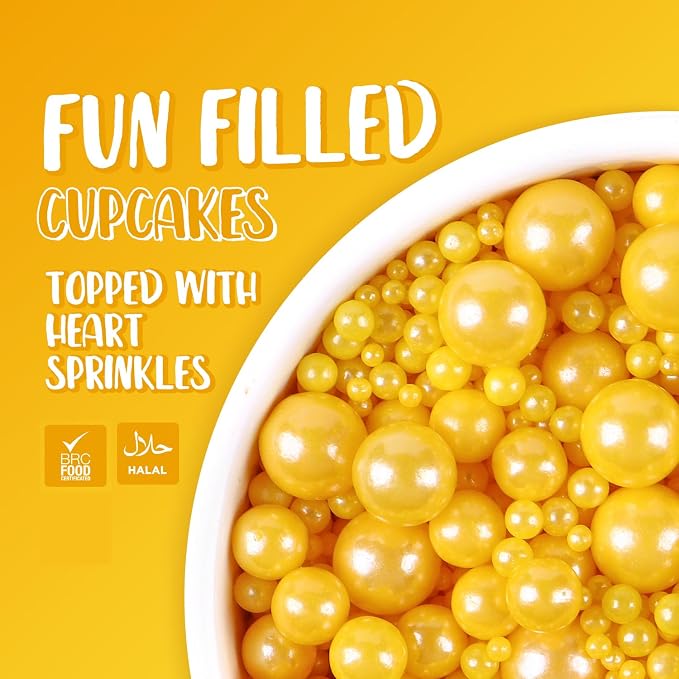 Yellow Sprinkles for Cake Decorating Edible Easter Sugar Pearls Mixing Sizes for Cupcake Topper Cookies Ice Cream Toppings Cake Decorations for Party Celebrations 3.5 Ounces
