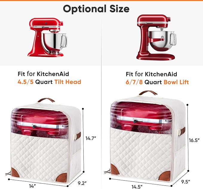 BAGSPRITE Stand Mixer Cover with Appliance Sliders Base Compatible with KitchenAid Mixer-Storage Bag for 6/7/8 Quart with Pockets for Kitchen Aid Accessories and Attachments