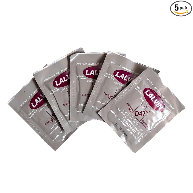 Craft A Brew - Lalvin ICV-D47 Wine Yeast - Dry Wine Yeast - For Full-Bodied, Complex White Wines & Meads - Ingredients for Home Fermenting - Wine Making Supplies - [5 Pack]