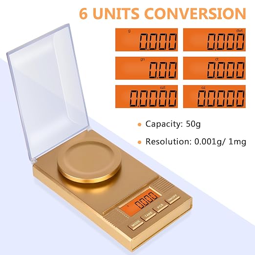 Fuzion Digital Milligram Scale 50g/0.001g, Powder Scale 6-in-1 Kit | Includes Soft Carry Bag, 50g Calibration Weight, Battery, Milligram Scale for Capsule Filling, Supplement, Reloading, Jewelry