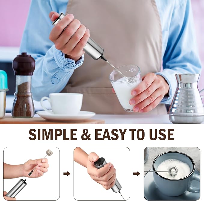 Milk Frother Wand for Coffee, Coffee Foamer Drink Mixer,Handheld Frother Rechargeable Electric Whisk with 5 Heads 2 Speeds for Latte, Cappuccino, Hot Chocolate, Egg(Home and Travel Set Silvery)