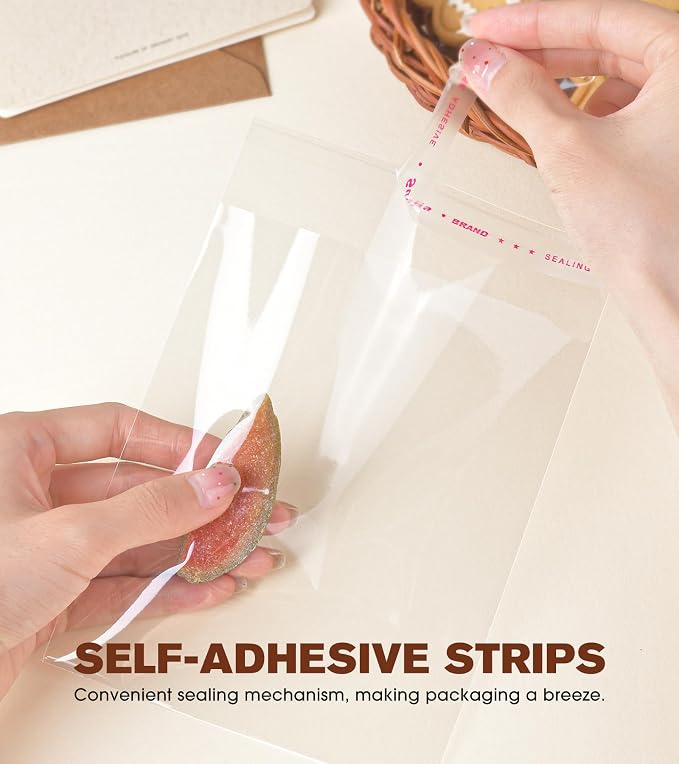 300 Pcs Clear Self Sealing Cellophane Bags, 5x6 Inches Cookie Bags Resealable Cellophane Bag for Packaging Cookies, Candy, Gifts, Favors and Products, 3 Mils Individual Self Adhesive Wrappers