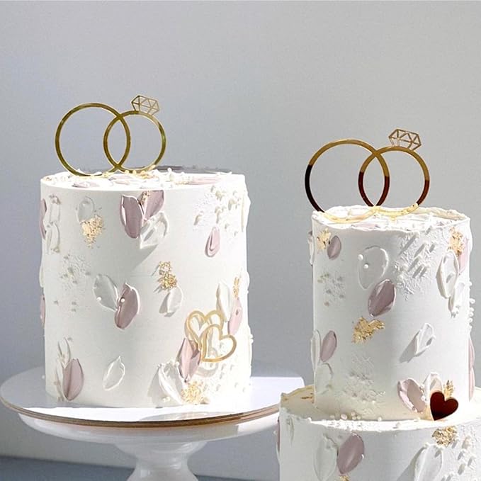 Diamond Ring Cake Toppers, Acrylic Love Heart Cake Toppers for Marriage Engagement Anniversary Valentines Party Cake Decorations Supplies