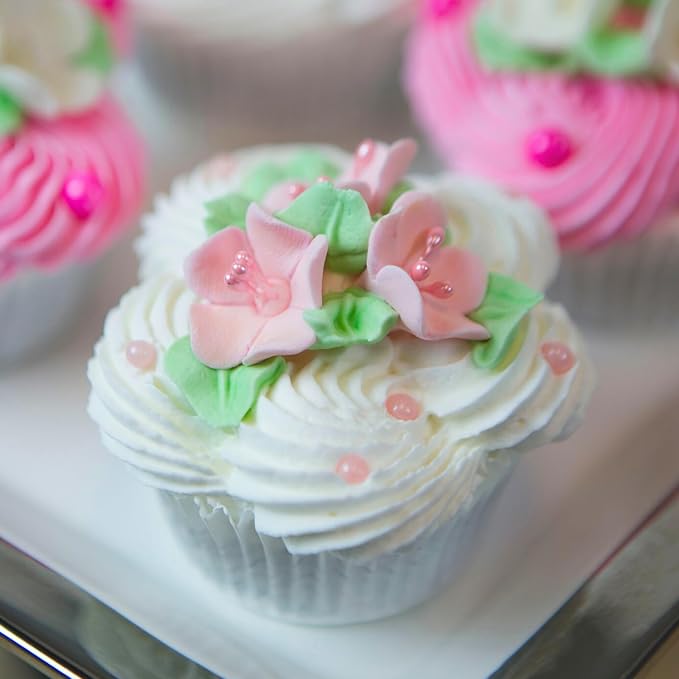 Global Sugar Art Blossom Sugar Cake Flowers Pink with Pearl Stamens, Unwired, 100 Count by Chef Alan Tetreault