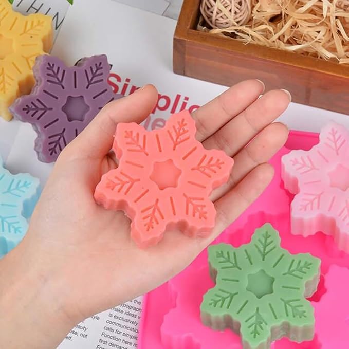 AKOAK 6-cavity Silicone Cake Mold, DIY Handmade Soap Mold, Non-stick Donut Mold, for Chocolate Pudding Jelly Muffin Cups, Kitchen Baking Decoration (Snowflake)