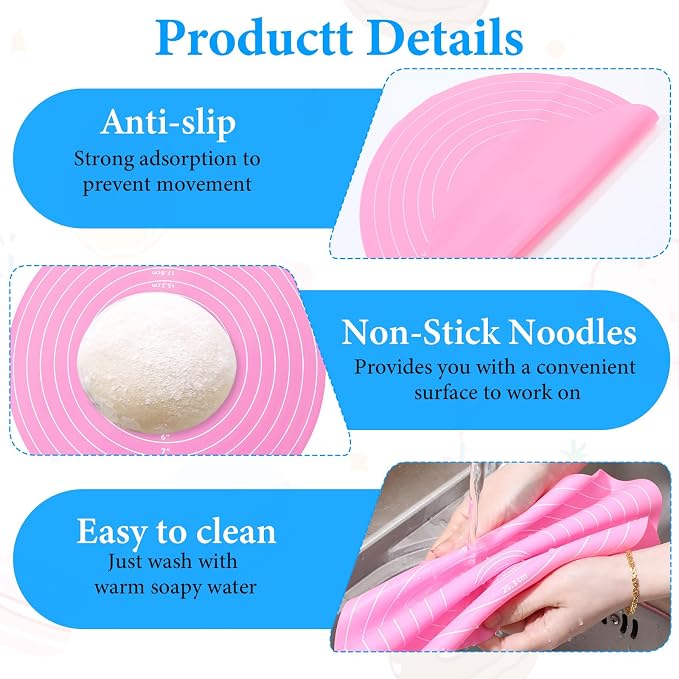 Qianyu 3Pcs Round Cake Turntable Mat Silicone Baking Mat with Measurements Reusable Silicone Baking Mats Non Stick Heat Resistant Pastry Bake Sheet for Pizza Pan Rolling Dough Pastry
