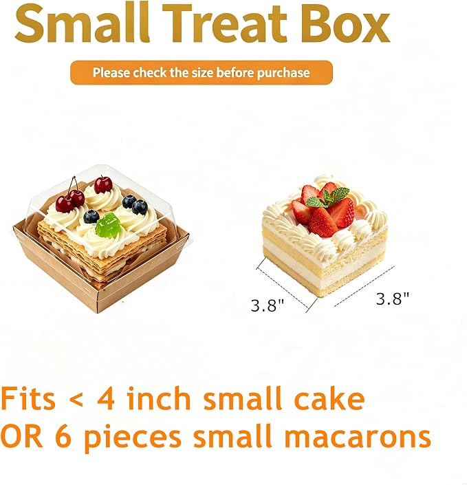 100 Pack Charcuterie Boxes with Clear Lids 4x4 Inch, Disposable Kraft Square Dessert Boxes, Bakery Snack Containers for Cookie, Cake Slice, Donut, Sandwich, Sushi, Party, Wedding, Valentine