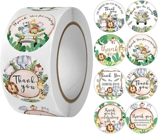 BLESS-VAST 500 PCS Jungle Safari Thank You Stickers,Thank You Stickers for Baby Shower Watercolor Forest Animal Cartoon Envelope Seal Sticker Birthday Party Gift Wrap Bag Label (Forest Animal)