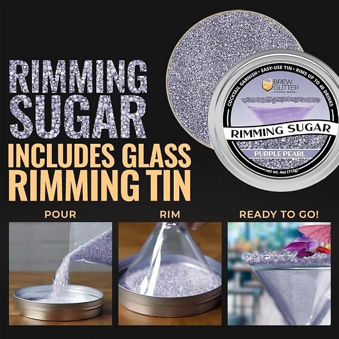 Brew Glitter - Purple Rimming Sugar (4oz, 1x Bar Tin) Cocktail Garnish for Mixed Drinks & Refreshments
