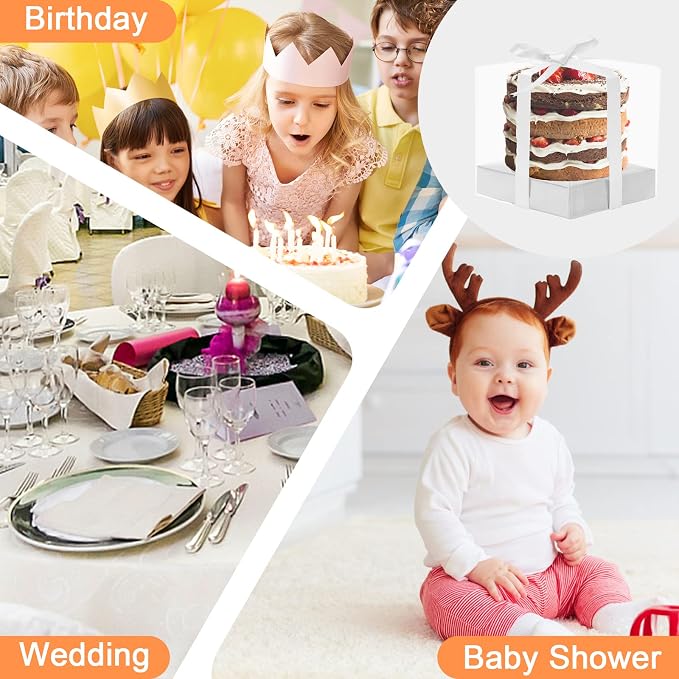 12 Pack Clear Plastic Cupcake Boxes, 3.5 Inch Silver Single Cupcake Containers Disposable Individual Cupcake Carrier Holder Box with Inserts and Ribbon Clear Boxes for Cupcakes (Silver)